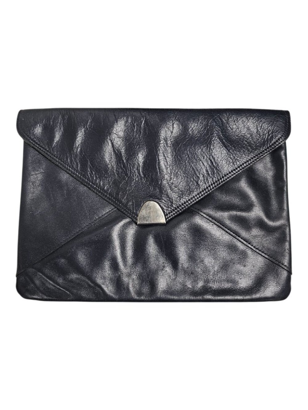 bluish black leather envelope clutch